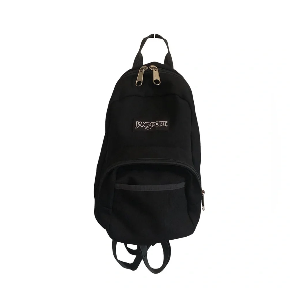 Jansport Superbreak Half Pint Mini Backpack Black with Dual Front Zip Pockets